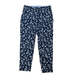 TALBOTS Womens 4P Navy Paisley Bandana Print Weekend Chino Pants Stretch Pockets
